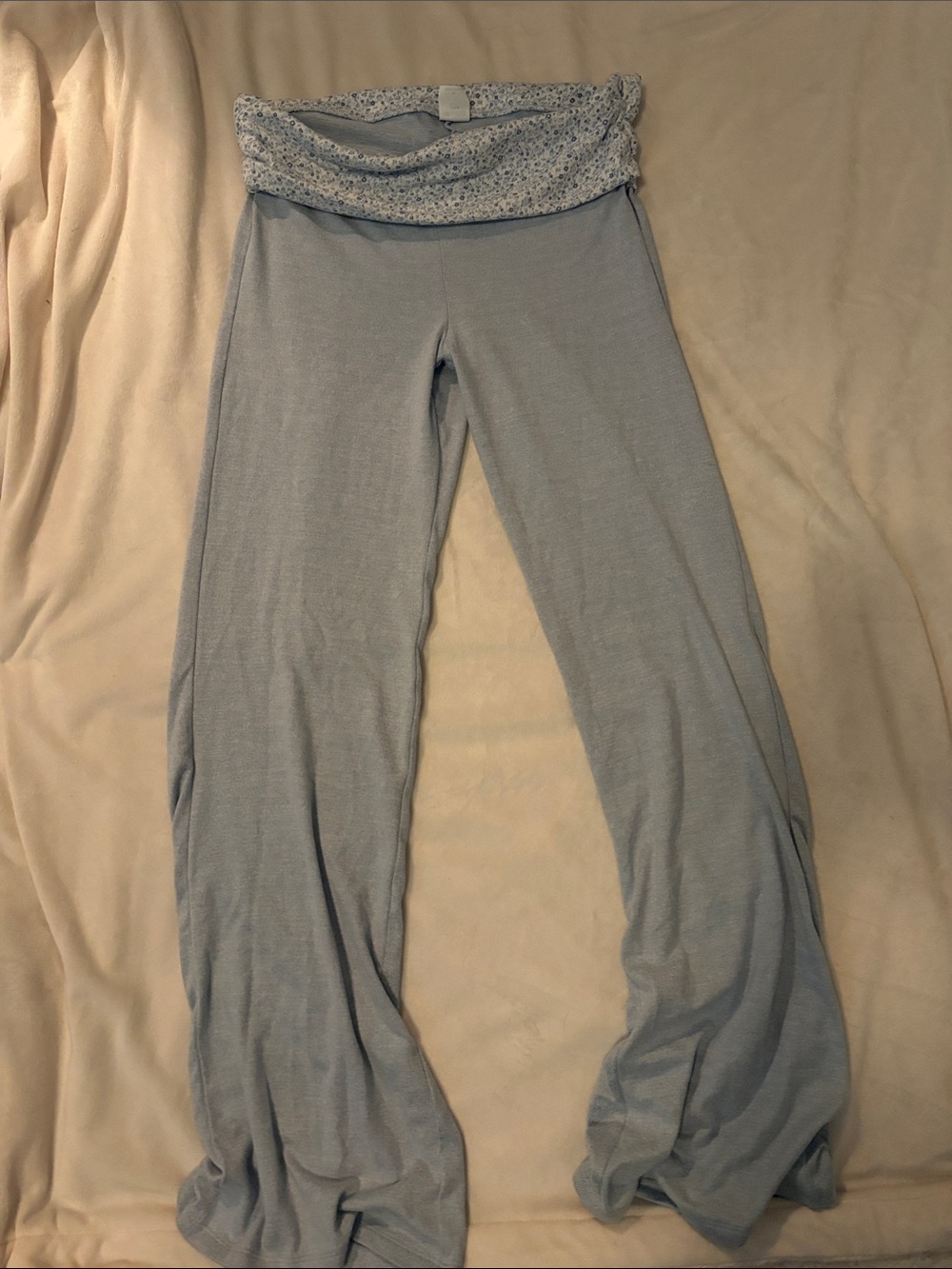 Hollister Light Blue Wide Leg Fold-Over Waist Track Pants